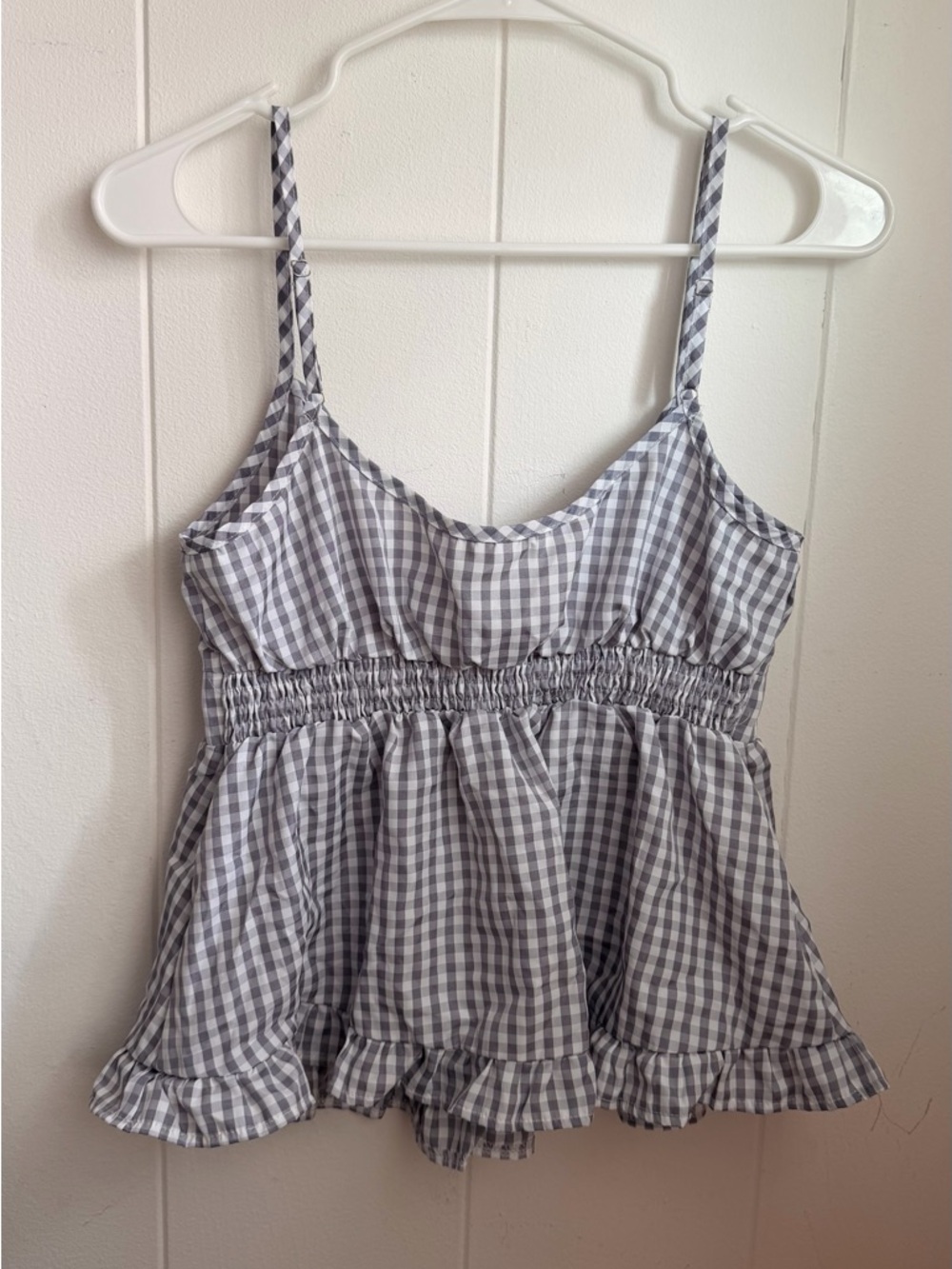 SHEIN Gray Gingham Ruffle-Hem Tank Top - Picture 5 of 11